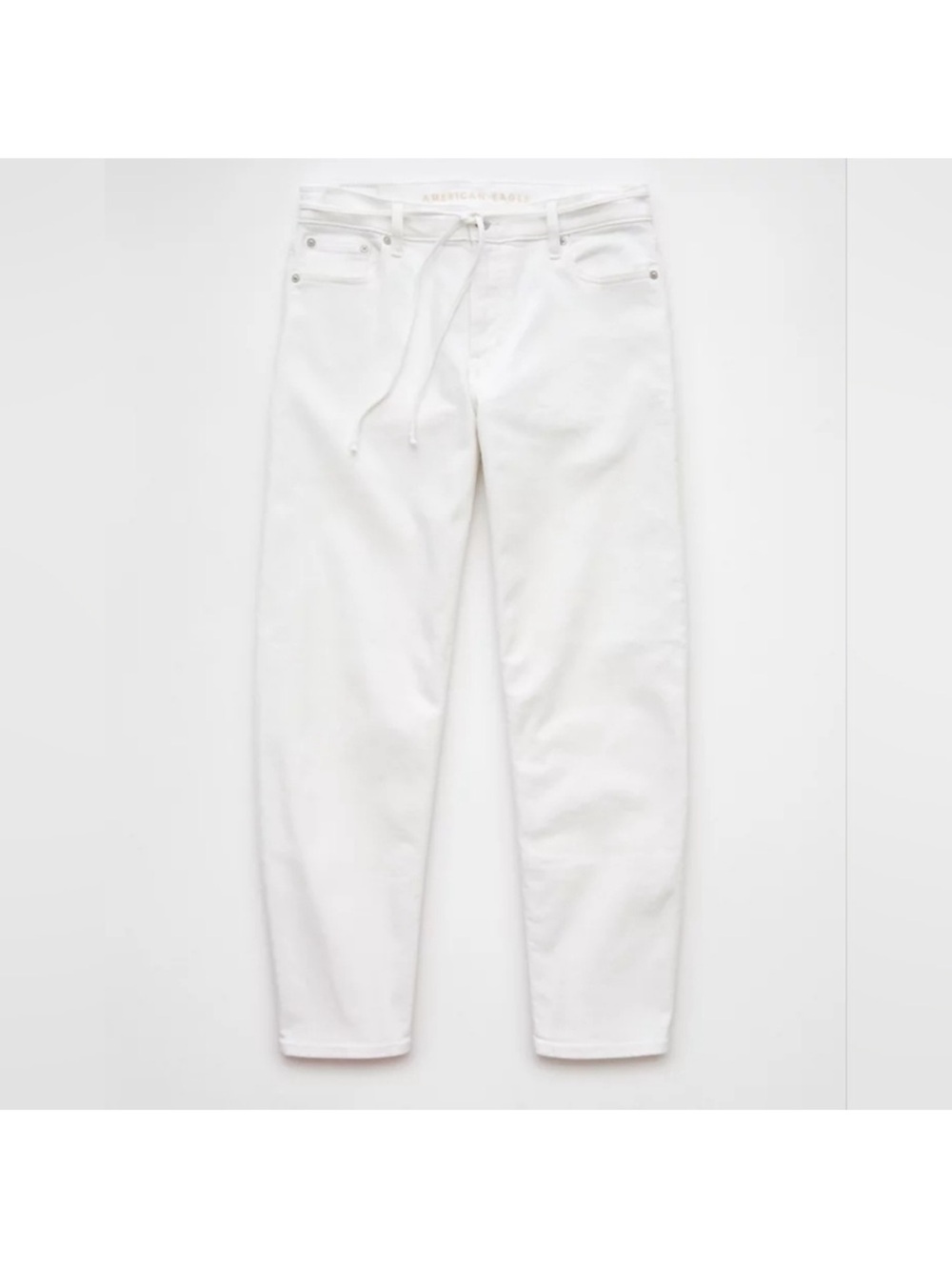White Drawstring Barrel Stretch Jeans
